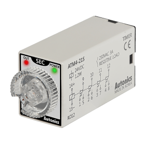 Dòng máy tính giờ analog thu nhỏ có thiết kế nhỏ gọn, tiết kiệm không gian (W 21,5 x H 28 mm) với ổ cắm 14 chân cắm đơn giản. Dòng ATM có sẵn trong 11 phạm vi thời gian khác nhau (0,1 giây đến 3 giờ) và các tùy chọn cung cấp điện khác nhau. Bộ hẹn giờ có các tiếp điểm 4PDT, thời gian đặt lại nhanh 100 ms và độ chính xác lặp lại ± 0,5% để kiểm soát thời gian chính xác cao.