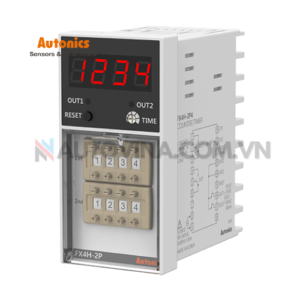 Mã sản phẩm: FX4H-2P4
 	Phương thức hiển thị: LED 7 đoạn 4 chữ số
 	Phương thức hoạt động: Bộ đếm: Đếm lên, Đếm ngược, Đếm lên / xuống Bộ
hẹn giờ: Đếm lên, Đếm ngược
 	Thiết bị đầu cuối: Khối thiết bị đầu cuối
 	Hoạt động đầu ra: POWER ON DELAY, FLICKER
 	Nguồn điện: 100-240VAC ~ 50 / 60Hz
 	Điều khiển đầu ra_Relay: SPDT (1c): 2
 	Cấu trúc bảo vệ: IP20 (bảng điều khiển phía trước)