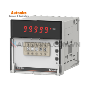 Mã sản phẩm: MP5M-41
 	Phương pháp hiển thị : 5 chữ số 4 chữ số
 	Chiều cao kí tự : 8mm
 	Dải hiển thị tối đa : -19999 đến 99999
 	Đo : 14 operation modes: Tần số, vòngs, Speed, Cycle, Time, Ratio, Density, Length measurement, Interval, Accumulation, Addition/Subtraction, etc.
 	Dải đo : 0.0005Hz đến 50kHz, 0.01 đến giá trị tối đa của mỗi dải thời gian, 0 đến 99999, -19999 đến 99999
 	Phương pháp ngõ vào : Ngõ vào điện áp (PNP), Không có ngõ vào điện áp (NPN)
 	Nguồn cấp : 100-240VAC~ 50/60Hz